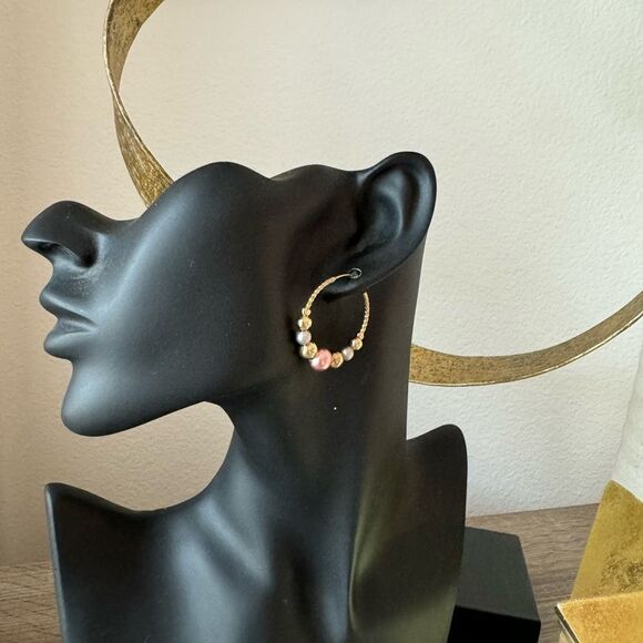 Gold and Pink Beaded Hoop N831 - Picture 4 of 4